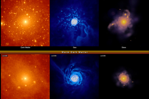 Dunkle Materie, Gas und Sterne in einer simulierten Galaxie